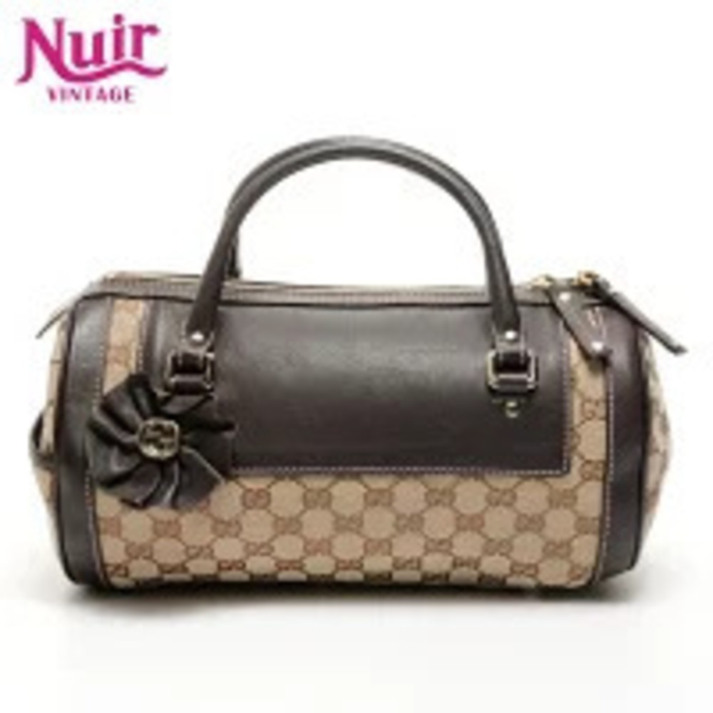 Gucci Canvas Boston Bag Handbag Brown